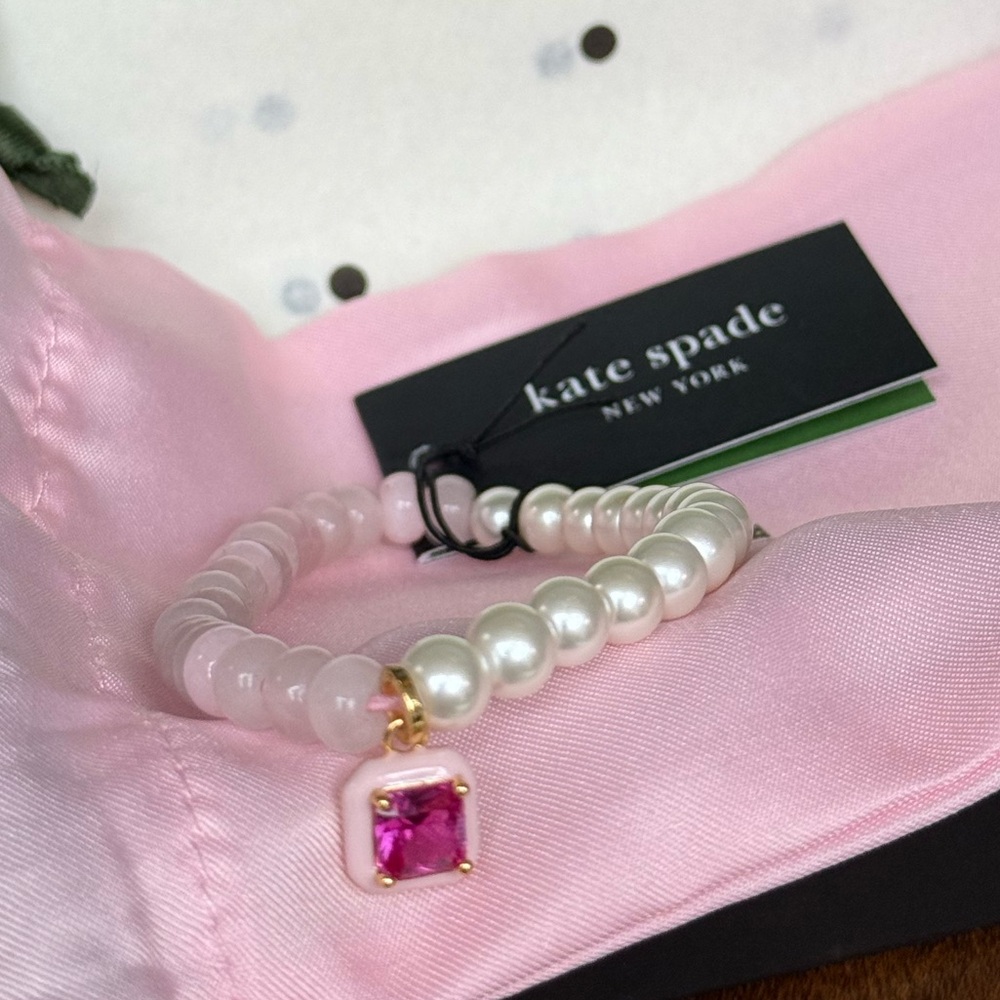 kate spade Pink Pearl Beaded Bracelet with Fuchsia Charm